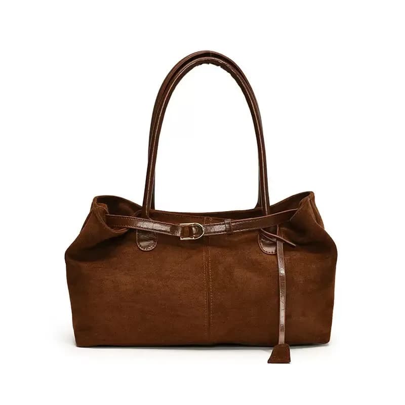 The Suede Tote - Warm Camel Brown